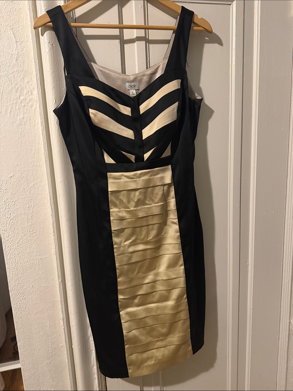 Cache Black and Cream Colorblocked Midi Sheath Dress